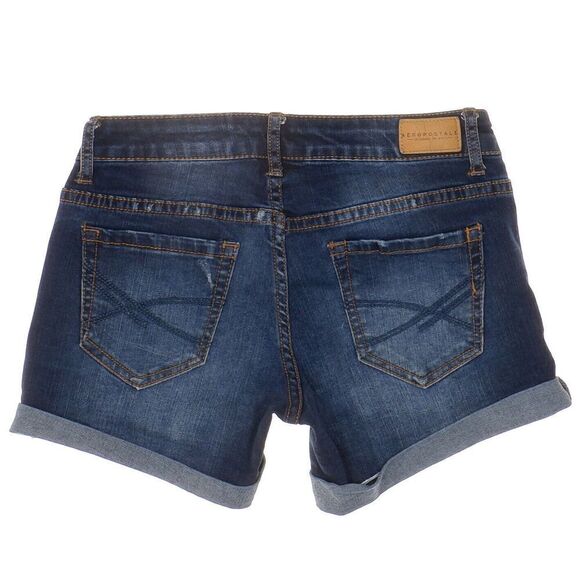 Aeropostale Shorts Juniors Size 00 W24 Blue Midi Distressed Denim Cuffed Stretch - Picture 3 of 7